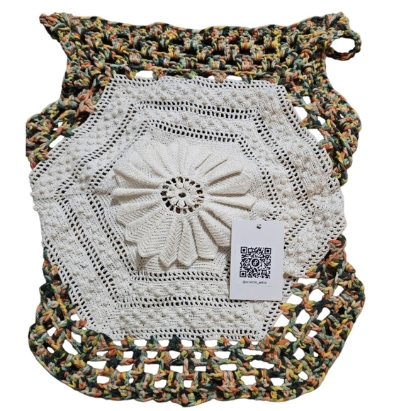 Hand Crafted Hexagon Silhouette Crochet Top Cotton & Acrylic Boho Multicolored - Picture 7 of 17